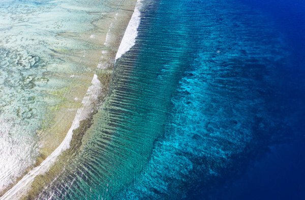 View on the coral reef. Azure water background from top view. Summer seascape from air. Travel - image