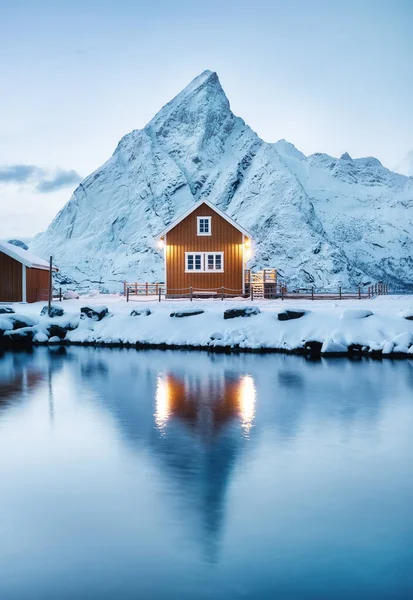 View House Sarkisoy Village Lofoten Islands Norway Landscape Winter Time — Stock Photo, Image
