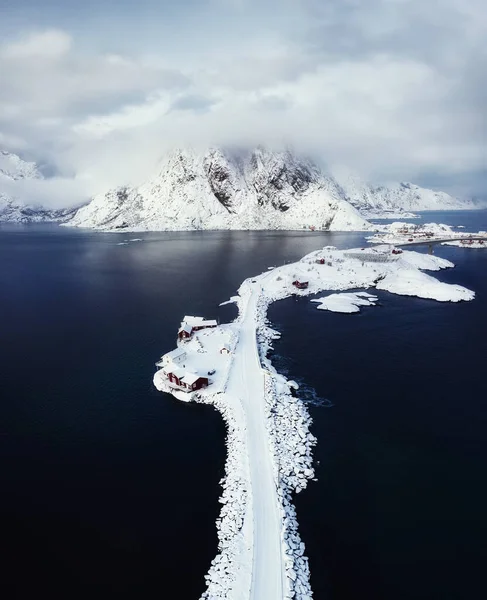 Vista Aérea Del Pueblo Hamnoy Islas Lofoten Noruega Paisaje Invierno —  Fotos de Stock