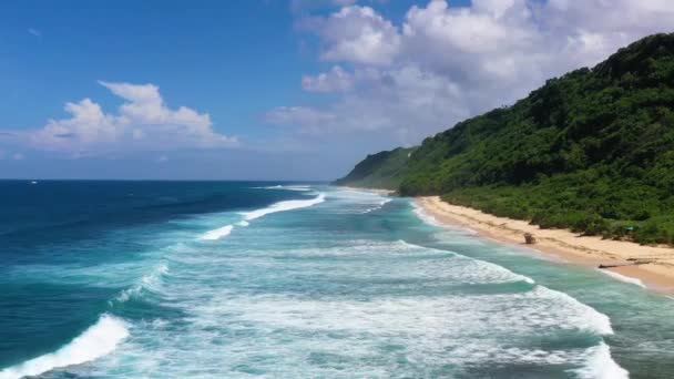 Costa Com Ondas Como Fundo Vista Superior Fundo Água Azul — Vídeo de Stock