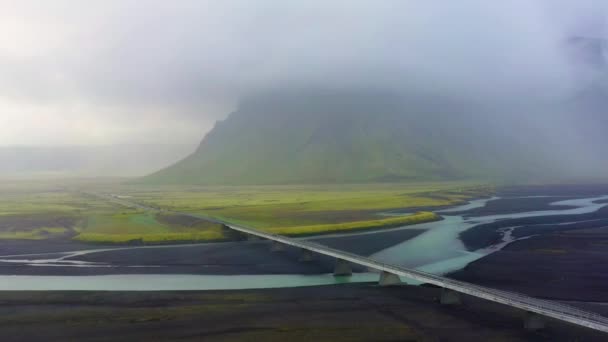 Iceland Aerial View Mountain Road River Landscape Iceland Day Time — Stock Video