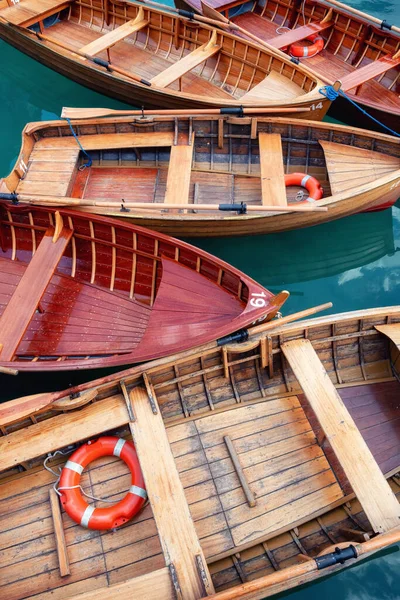 Boats Lifebuoy Lake Lago Braers Lake Dolomites Alps Italy Beautiful — Stock Photo, Image
