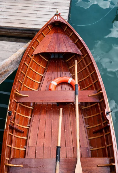 Boats Lifebuoy Lake Lago Braers Lake Dolomites Alps Italy Beautiful — Stock Photo, Image