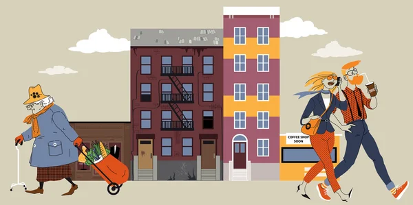 Gentrificación en la ciudad — Vector de stock