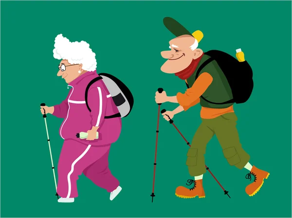Caminhadas para casais idosos — Vetor de Stock