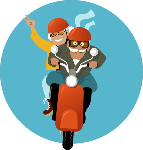 Couple mature sur un scooter — Image vectorielle