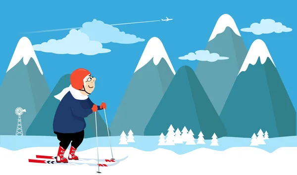 Катання на лижах бабуся ілюстрація — стоковий вектор