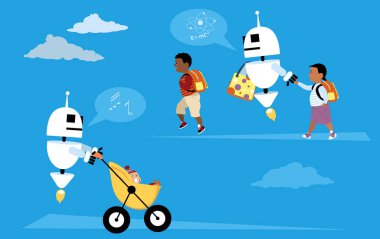 Robot bebek bakıcısı ve çocuk