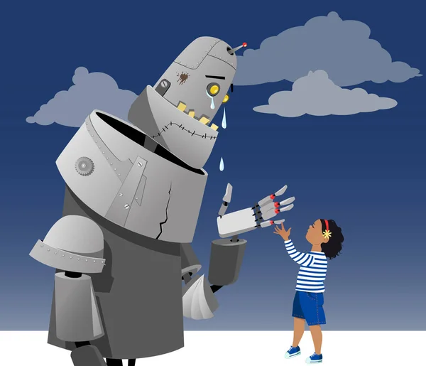 Robot and little girl — Stock Vector