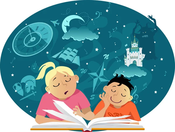 Leyendo junto con la hermana — Vector de stock