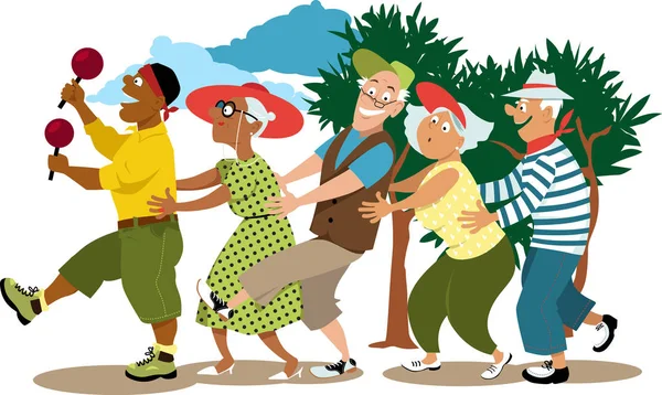 Mayores bailando conga — Vector de stock