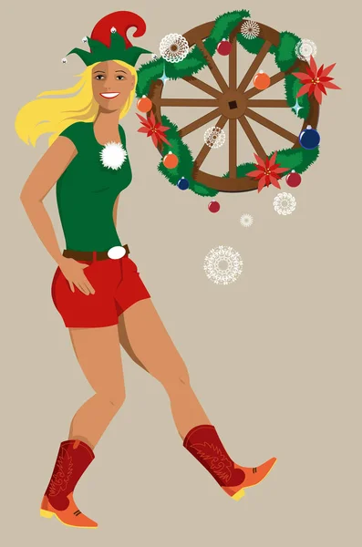Ilustracja Christmas cowgirl — Wektor stockowy