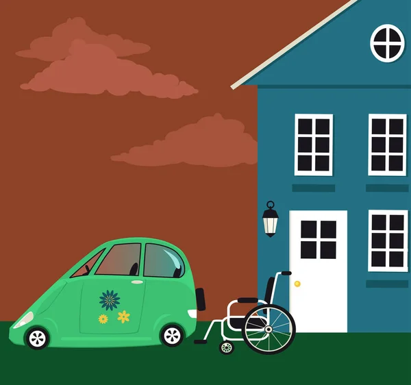 Casa Auto Accessibili Una Persona Con Mobilità Ridotta Illustrazione Vettoriale — Vettoriale Stock