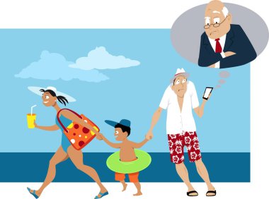 Patronu tatil sırasında aile, Eps 8 vektör çizim ile gelen bir iletiyi alan adam