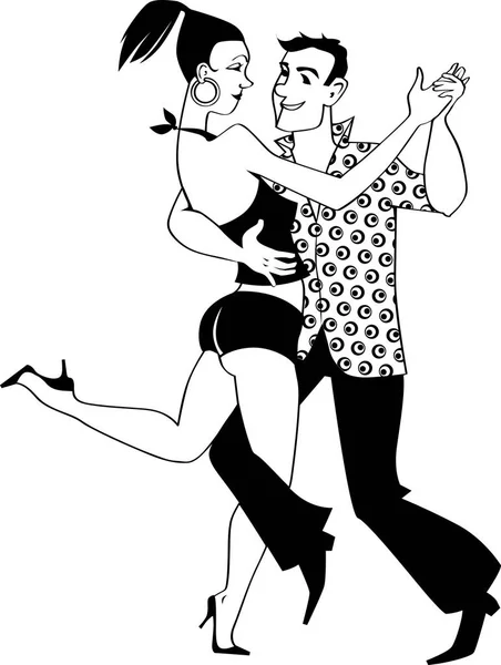Black Vector Silhouette Young Latin Couple Dancing Salsa Bachata Eps — Stock Vector