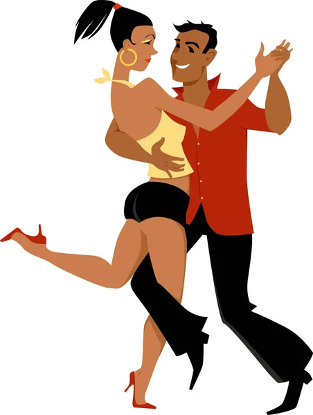 Latijnse Jonge Paar Dansen Salsa Bachata Eps Vectorillustratie Geen Transparanten — Stockvector