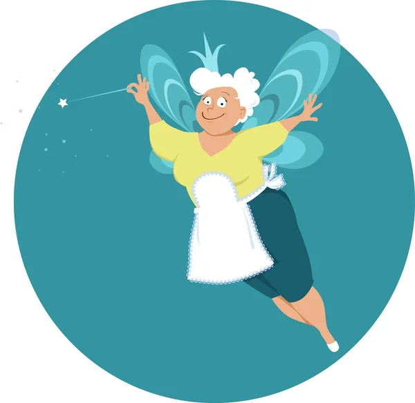 Modern Fairy Godmother Grandma Wings Magic Wand Eps Vector Illustration — Stock Vector