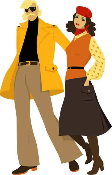 Stylish Couple Dressed 1970S Everyday Fashion Eps Vector Illustration — Stock Vector