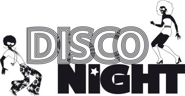 Disko gece siyah vektör siluet afiş birkaç dansçılar, Eps 8, beyaz nesne yok