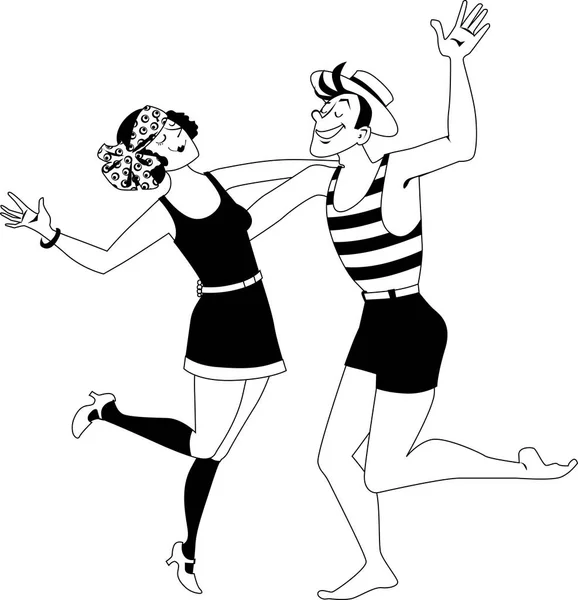 Paar Badeanzügen Stil Der 1920Er Jahre Die Thew Charleston Tanzen — Stockvektor