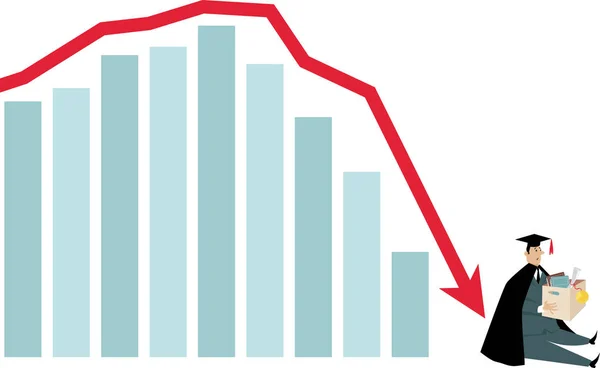 Ein Hochschulabsolvent Der Ende Einer Nach Unten Zeigenden Grafik Sitzt — Stockvektor