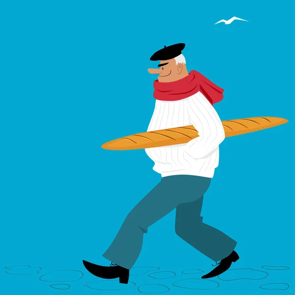 Personaje Dibujos Animados Francés Maduro Llevando Una Baguette Eps Vector — Vector de stock