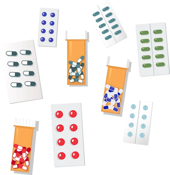 Ανάμικτες Συσκευασμένα Χάπια Εικονογράφηση Διάνυσμα Eps8 Απομονώνονται Λευκό — Διανυσματικό Αρχείο