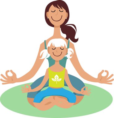 Anne küçük kızı Eps 8 vektör illüstrasyonu ile yoga egzersizi yapıyor.