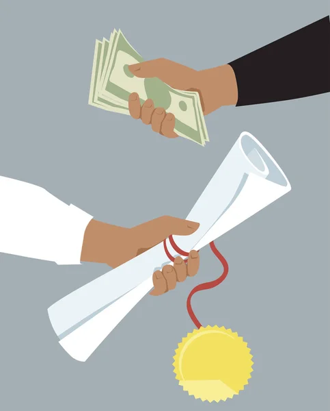 Dinheiro Oferecido Para Diploma Éter Como Suborno Custo Educação Ilustração — Vetor de Stock