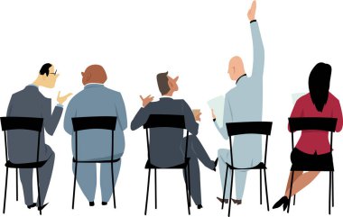 İş toplantısına ya da sunuma katılanlar, arkadan bakanlar, Eps 8 vektör illüstrasyonu