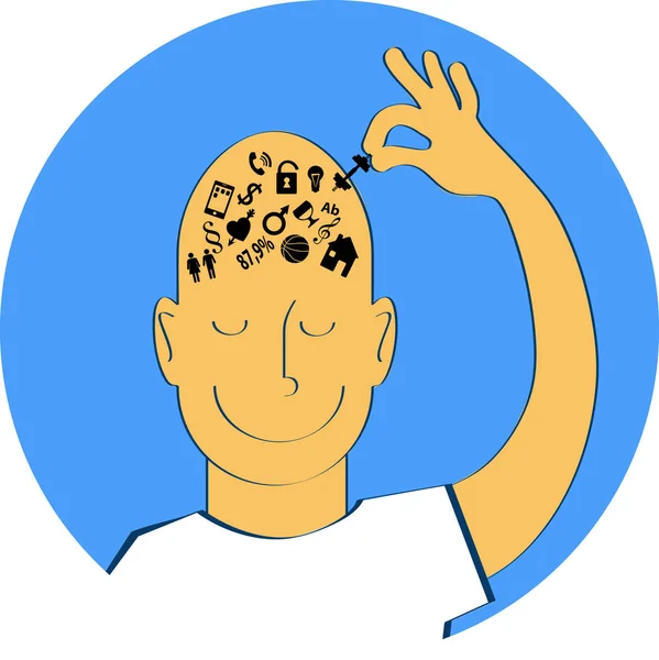 Άνθρωπος Παίρνει Από Τον Εγκέφαλό Του Σύμβολα Των Ανησυχιών Του — Διανυσματικό Αρχείο
