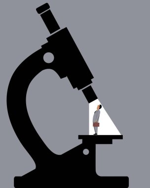 Mikroskop altında duran küçük işadamı, Eps 8 vektör illüstrasyonu