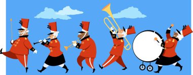 Senior citizens playing instruments in a marching band parade, EPS 8 vector illustration clipart