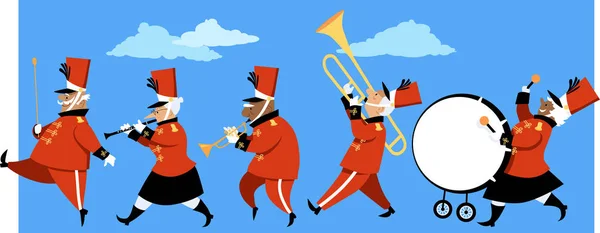 Senioren Bespelen Instrumenten Een Parade Van Fanfare Eps Vector Illustratie — Stockvector