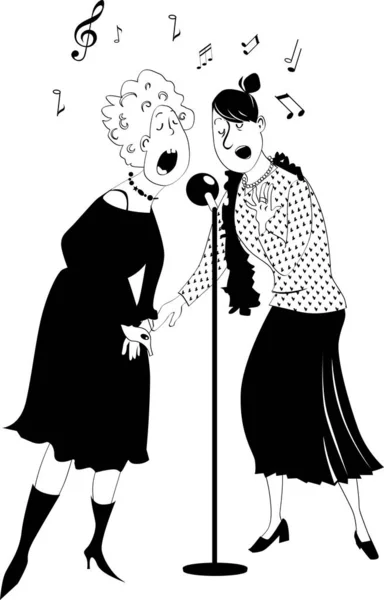 Duas Senhoras Maduras Cantando Microfone Eps Ilustração Vetorial — Vetor de Stock