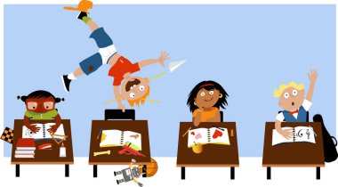 Child with ADHD acting out in a classroom, EPS 8 vector illustration clipart