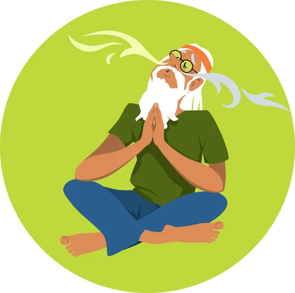 Senior Man Practicing Breathing Exercises Eps Vector Illustration — Stock Vector