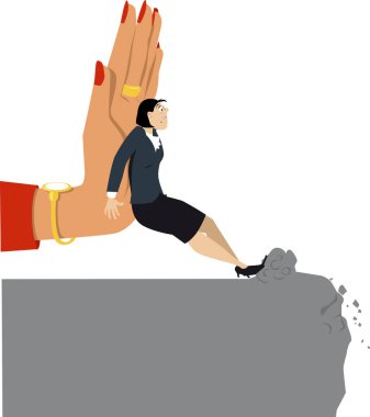 Female manager's hand pushing a businesswoman toward an abyss, EPS 8 vector illustration clipart