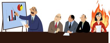 İş görüşmesi sırasında sıcak çarpması yaşayan bir kadın, EPS 8 vektör illüstrasyonu