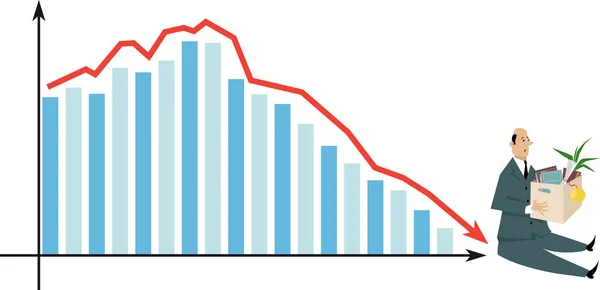 Ontslagen Persoon Zittend Aan Onderkant Van Een Vallende Zakelijke Grafiek — Stockvector