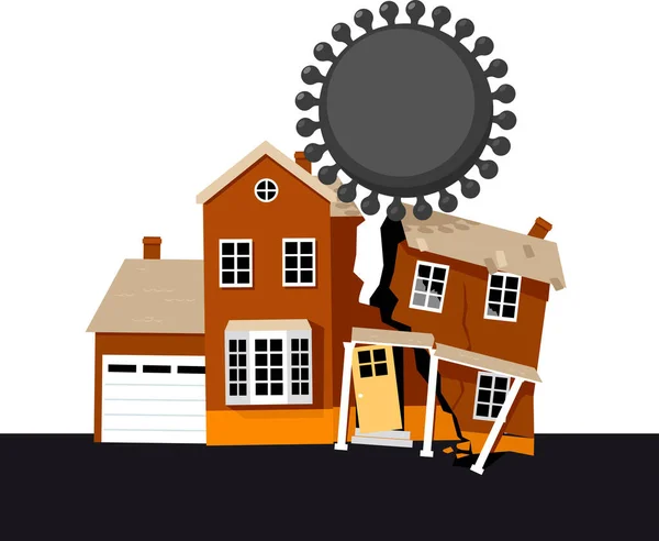 Coronavirus Salgınla Ilgili Mortgage Krizinin Metaforu Olarak Bir Evi Dağıtması — Stok Vektör