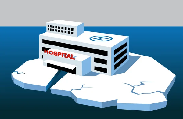 Nemocniční Budova Stojící Nad Prasklinou Ledové Kře Jako Metafora Pro — Stockový vektor