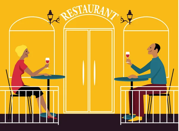 Mann Und Frau Stoßen Restaurant Verschiedenen Tischen Und Üben Soziale — Stockvektor