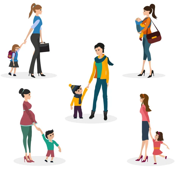 Isolate set of moms with children — Stock Vector