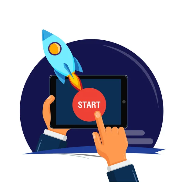 Starta Ett Framgångsrikt Företag Konceptet Start Hand Med Tablett Börja — Stock vektor