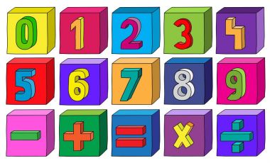 Renkli 1 blok matematik işlemleri ile 9 numaraları