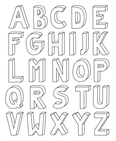 3D alfabetu konspektu od litery A do Z w arkuszu A4 — Wektor stockowy