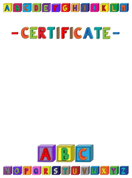 Certyfikat napis A4 strona dla dzieci z alfabet bloki — Wektor stockowy
