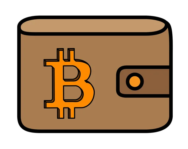 Bitcoin logo z cienia rzeźbione w skórzane etui — Wektor stockowy