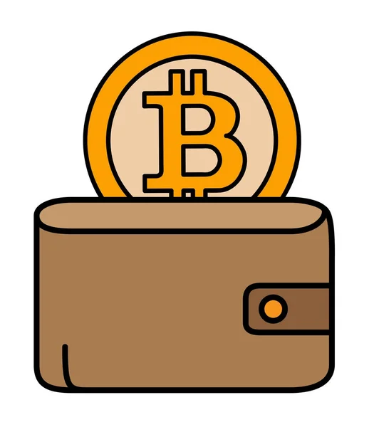 Bitcoin detrás de la cartera de cuero — Vector de stock